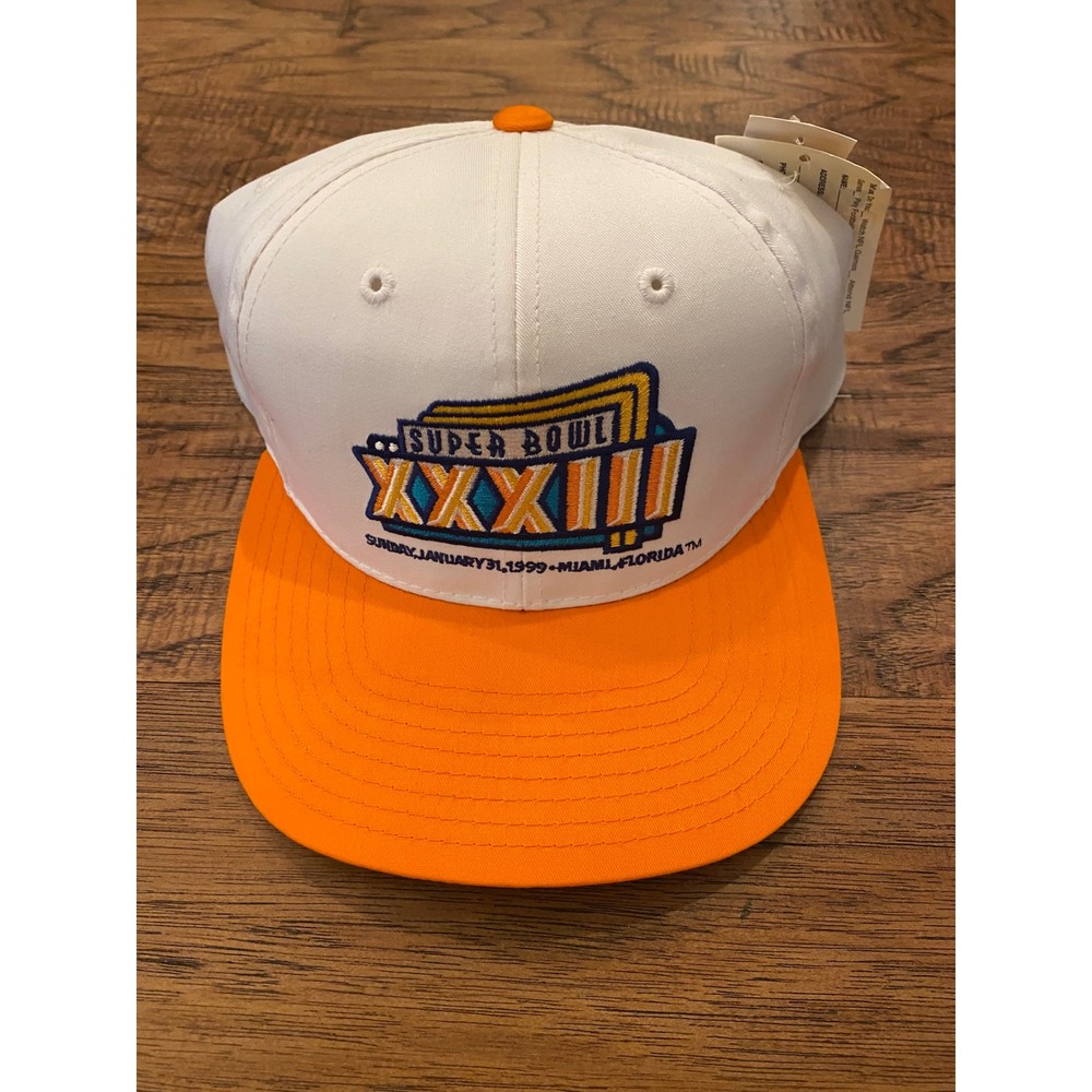 Vintage Annco Super Bowl XXXIII 1999 Miami Snapback‎ Hat White Orange NFL NWT